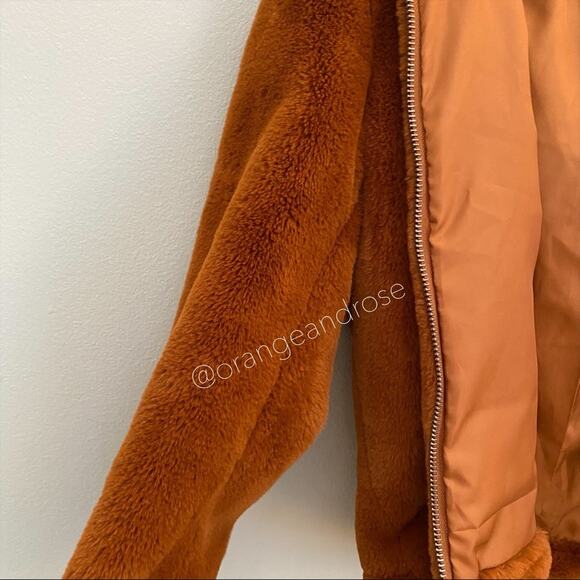 APPARIS Camel Faux Fur Cinch Soft Waist Hooded Jacket S - Picture 10 of 11